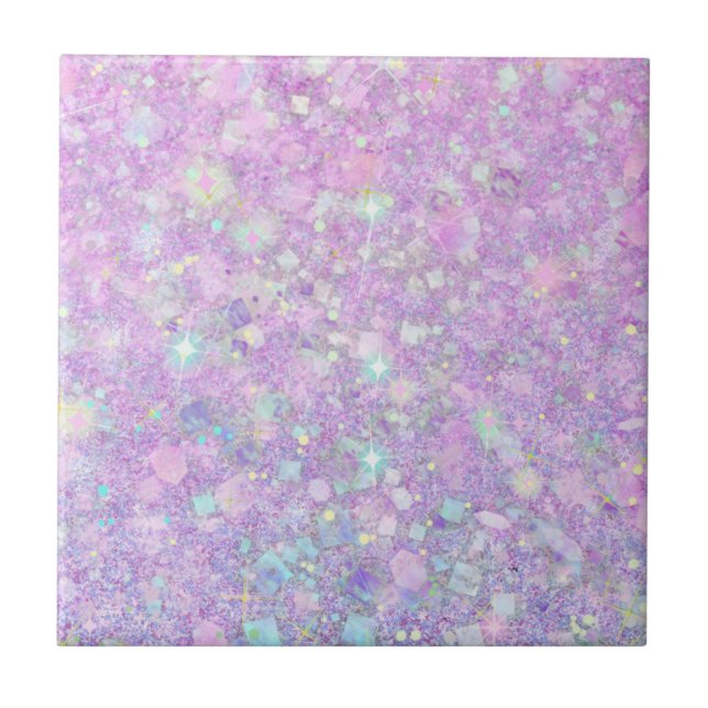Purple Pink Pastel Colour Faux Glitter Solid Ceramic Tile (Front)