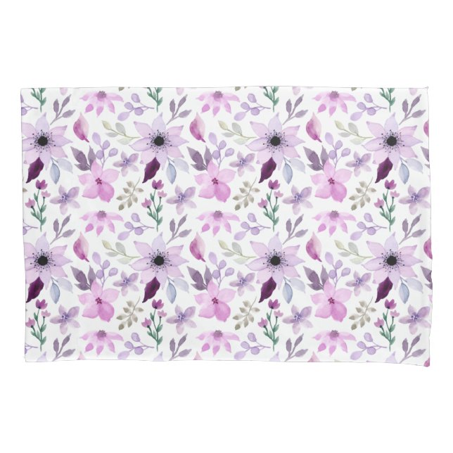 Purple Pink Pastel Floral Flowers Pillowcase (Front)