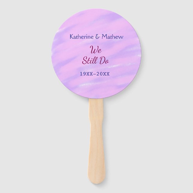 Purple pink pastel Vow renewal anniversary waterco Hand Fan (Front)