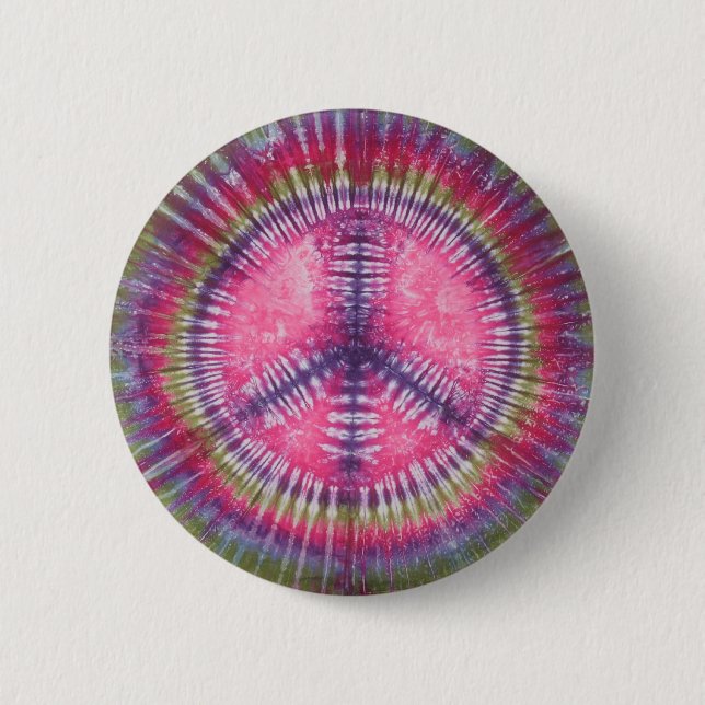Purple Pink Peace Sign Tie Dye Button (Front)