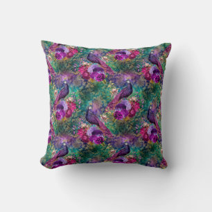 Purple Pink Peacock Floral Cushion