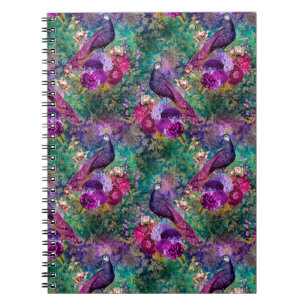Purple Pink Peacock Floral Notebook