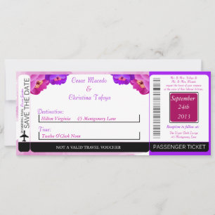 Purple/Pink Peony Boarding Pass Wedding Invitation