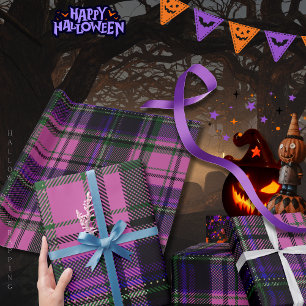 Purple & Pink Plaid Halloween Wrapping Paper