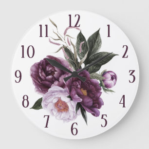 Purple Pink Plum Peonies Greenery Large Clock