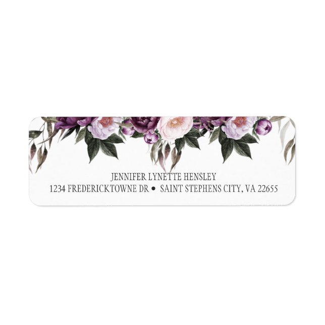 Purple Pink Plum Peonues Return Address| Return Address Label (Front)