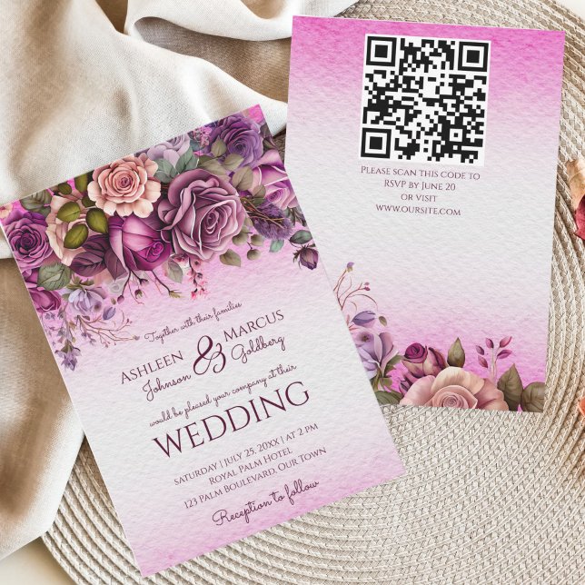 Purple pink plum roses wedding template (Creator Uploaded)