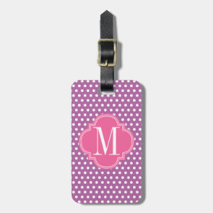 Purple Pink Polka Dots Personalised Monogram Luggage Tag