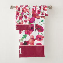 Purple Pink Poppies Galore Pattern Bath Towel Set