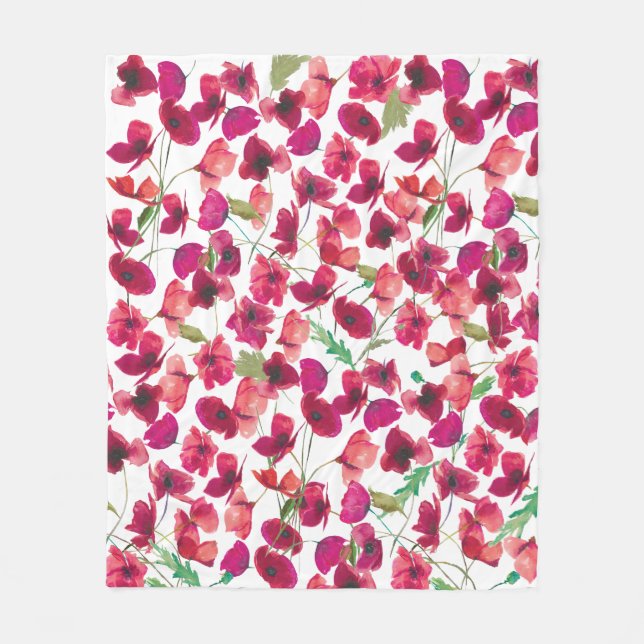 Purple Pink Poppies Galore Pattern Fleece Blanket (Front)