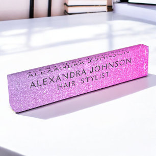 Purple Pink Professional Glitter Sparkle Modern Nameplate