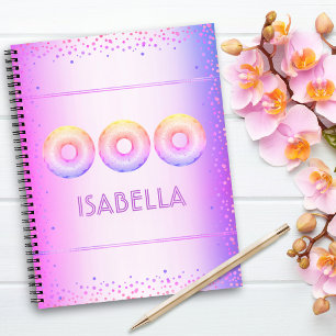 Purple pink rainbow doughnuts bold modern glitter notebook
