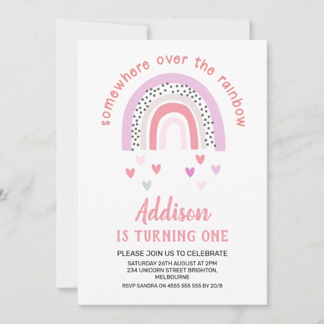 Purple Pink Rainbow First Birthday Invitation (Front)