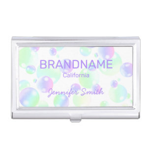 Purple Pink Rainbow Soap Bubbles Cute Colorful Business Card Holder