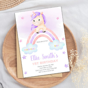 Purple Pink Rainbow Unicorn Invitations