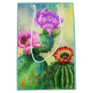 Purple Pink Red Cactus Flowers Migned Painting Art Medium Gift Bag