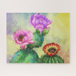 Purple Pink Red Cactus Flowers Puzzle Painting