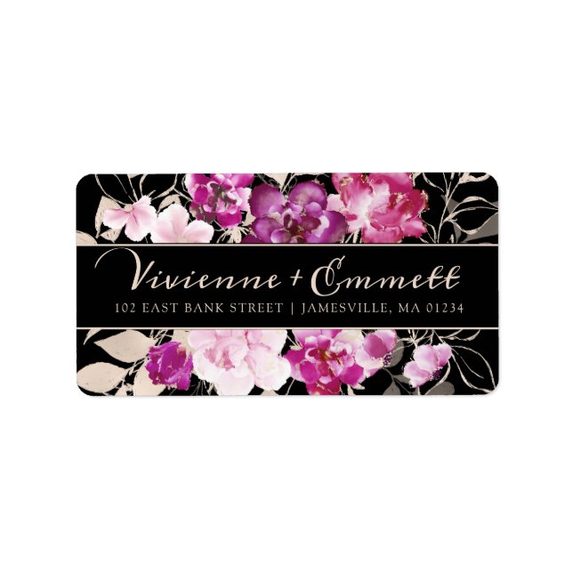 Purple Pink Red Floral Wedding Return Address Label (Front)