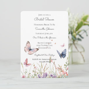Purple Pink Red Flowers Butterflie Bridal Shower Invitation