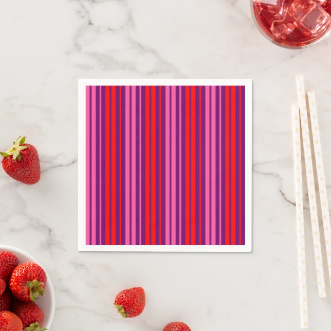 Purple Pink Red Vertical Stripes Design   Napkin (Insitu)
