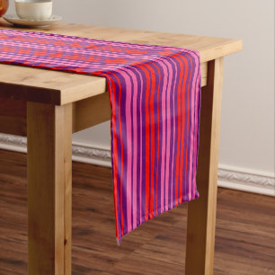 Purple Pink Red Vertical Stripes Design   Short Table Runner