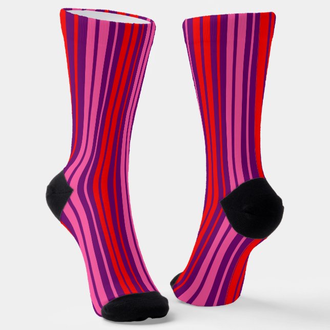 Purple Pink Red Vertical Stripes Design   Socks (Angled)