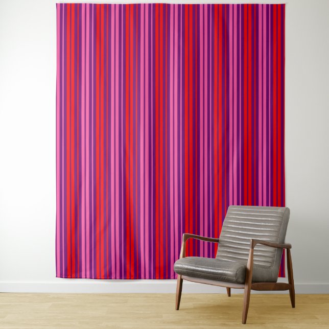 Purple Pink Red Vertical Stripes Design   Tapestry (In Situ)