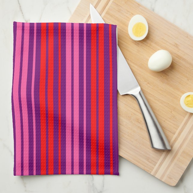 Purple Pink Red Vertical Stripes Design   Tea Towel (Quarter Fold)