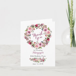 Purple Pink Rose 80th Birthday Thank You Card