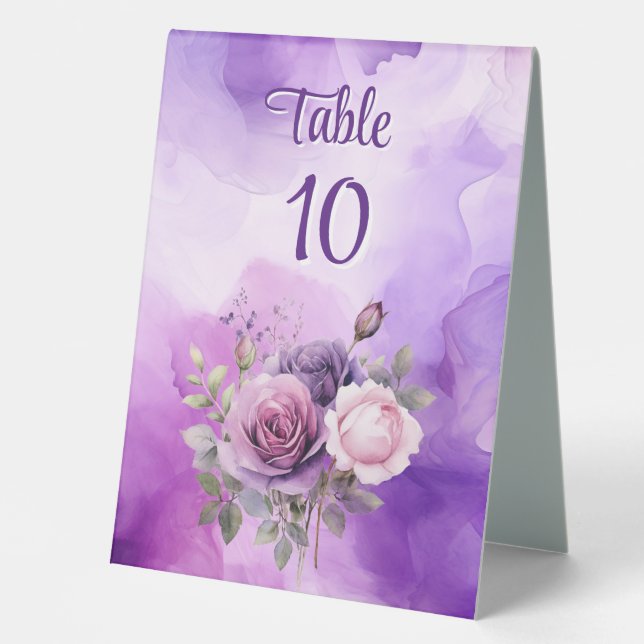 Purple Pink Rose Alcohol Garden Table Number (Front)