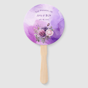Purple Pink Rose Alcohol Garden Wedding Hand Fan