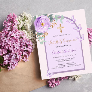 Purple pink rose butterflies arch First Communion