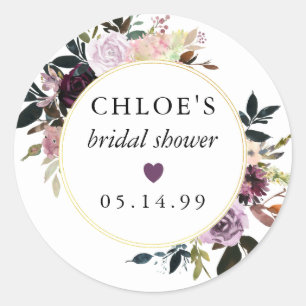 Purple Pink Rose Floral Bridal Shower Favour Classic Round Sticker