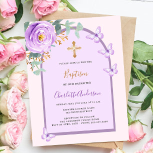 Purple pink rose floral butterflies arch baptism