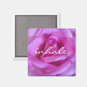 Purple pink rose flower photo inhale script quote magnet