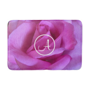 Purple pink rose photo custom monogram modern bold bath mat