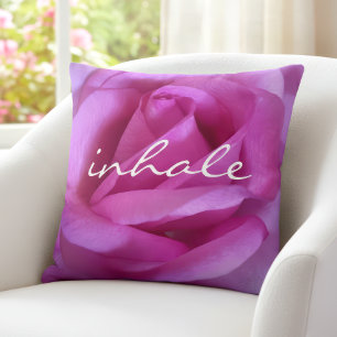 Purple Pink Rose Photo Inhale Quote Bold Modern Cushion