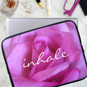 Purple Pink Rose Photo Inhale Quote Modern Bold Laptop Sleeve
