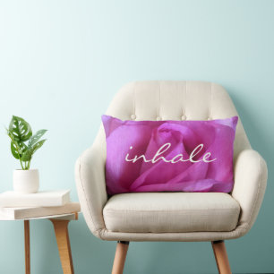 Purple Pink Rose Photo Inhale Quote Script Bold Lumbar Cushion