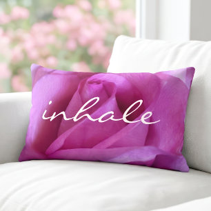 Purple Pink Rose Photo Inhale Quote Script Bold Lumbar Cushion