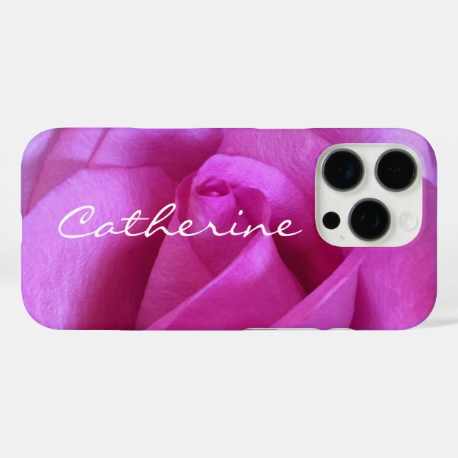 Purple Pink Rose Photo Monogram Name Script Modern Case-Mate iPhone Case (Back (Horizontal))