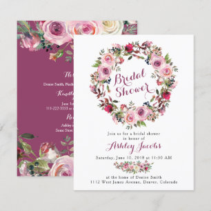 Purple Pink Rose Wreath Bridal Shower Invitation