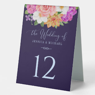 Purple Pink Roses Dark Blue Bold Floral Wedding