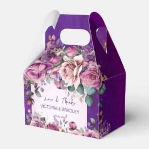 Purple pink roses elegant wedding favours custom favour box