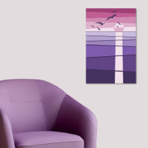Purple Pink Seabirds at Sunset Vector Art