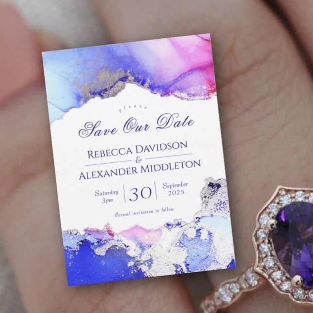 Purple Pink Silver Abstract Wedding Save The Date (Creator Uploaded)