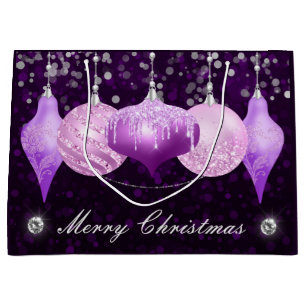 Purple, Pink & Silver Baubles Merry Christmas Large Gift Bag