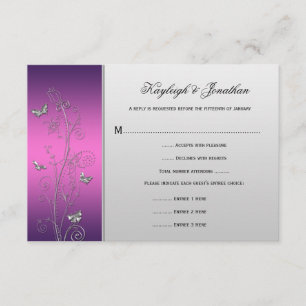 Purple Pink Silver Floral Butterflies RSVP