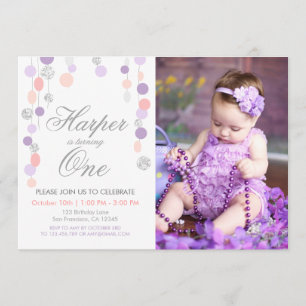 Purple pink silver Glitter Birthday invitation