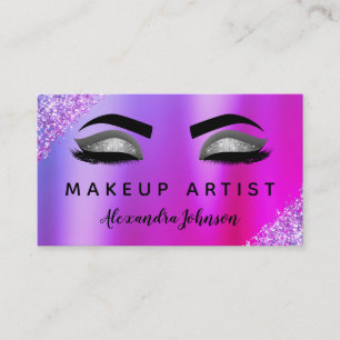 Purple Pink Silver Glitter Sparkle Makeup Artist Business Card